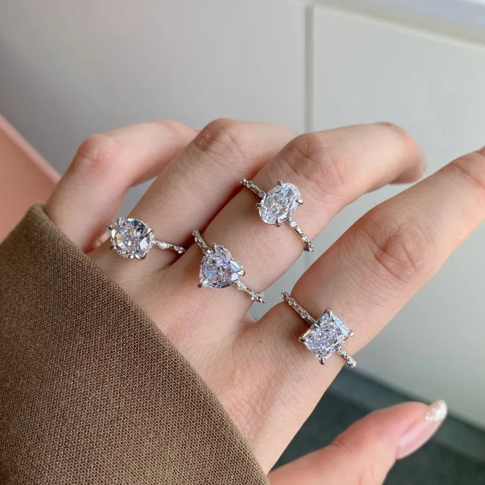 S925 Silver Hypoallergenic Rhodium Plated 8A Crushed Iced Out Cut Cubic Zirconia Heart Wedding Ring