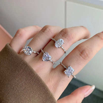 S925 Silver Hypoallergenic Rhodium Plated 8A Crushed Iced Out Cut Cubic Zirconia Heart Wedding Ring