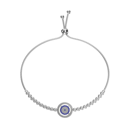 Vintage Waterproof 925 Sterling Silver Lucky Blue Evil Eyes Chain Bracelet Sparkling Cz Cubic Zirconia Bracelets for Women