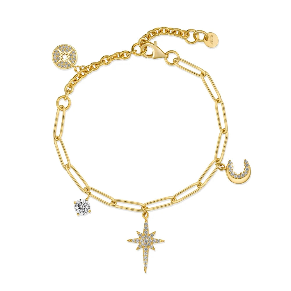 925 Sterling Silver Moon & Star CZ Chain Bracelet product image 8