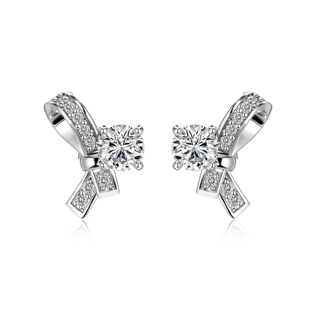 KAKODIY new elegant design boutique jewelry rhodium-plated 925 Sterling Silver 5A cubic zirconia bow earrings daily wear - product image 1