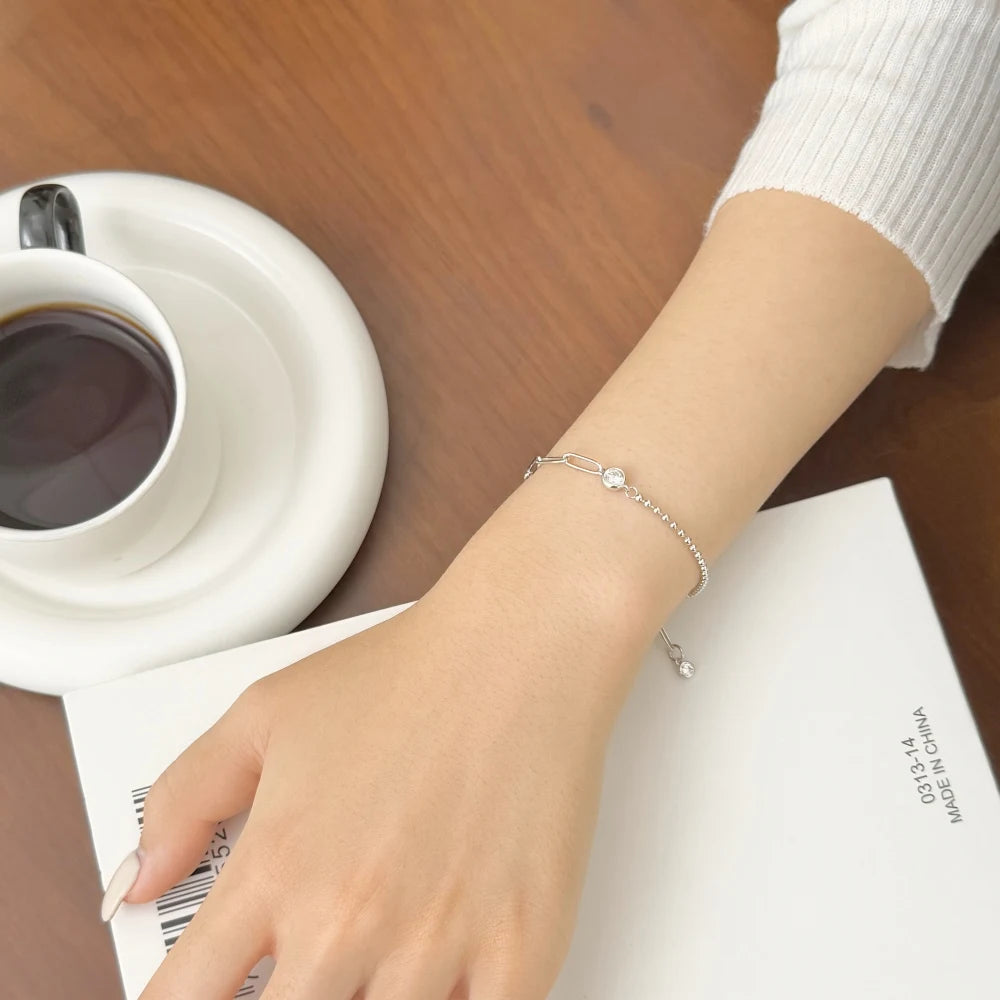925 Sterling Silver 5A CZ Chain Bracelet DY150674 product image 4