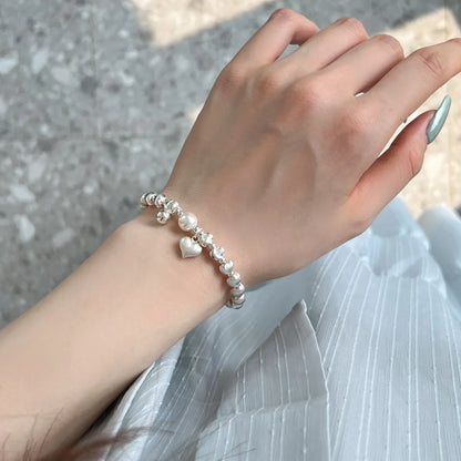 Low Price Love Sweet Pearl Heart Shaped Pendant Necklace Multi Layered Round Beads S925 Sterling Silver Necklace for Women