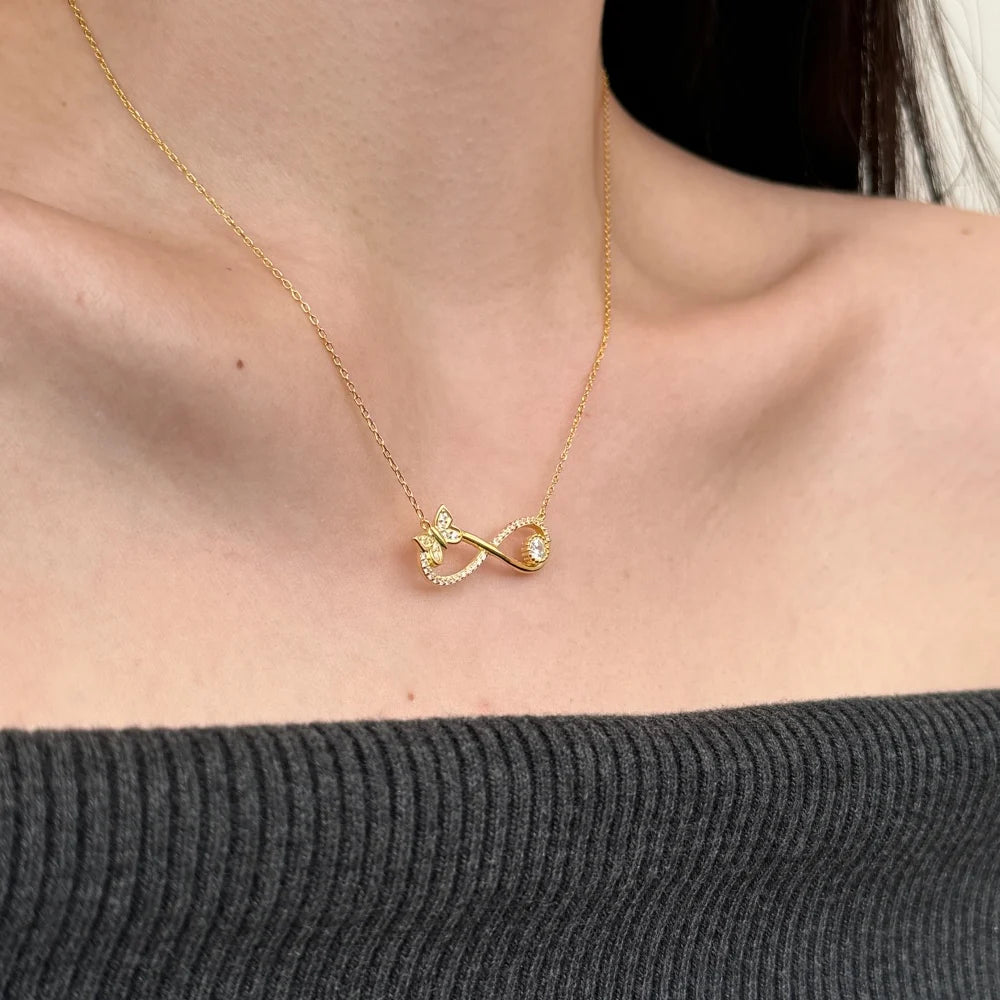 Stylish Geometric Design S925 Silver Link Chain 5A Cubic Zirconia Butterfly Number 8 Infinity Symbol Pendant Necklaces