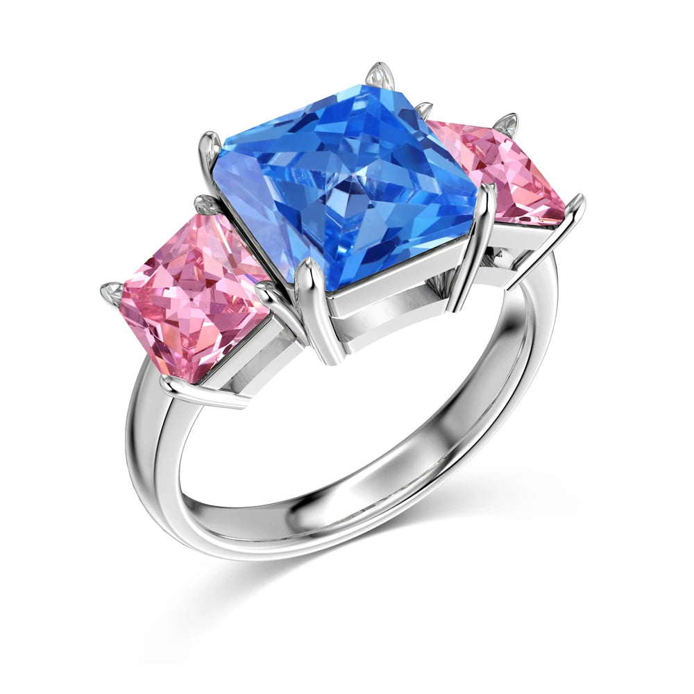 Luxurious Charm Women Fashion Fine Jewelry S925 Silver Non Tarnish Three Square 5A Cubic Zirconia Sapphire Jewelry Ring
