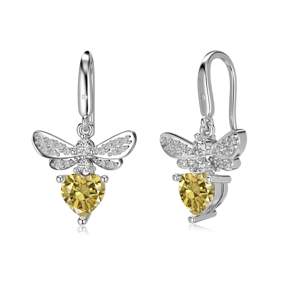 Exquisite Design 925 Sterling Silver Fade Free Diamond Topaz 5A Cubic Zirconia Butterfly Heart Shape Hook Earrings Jewelry
