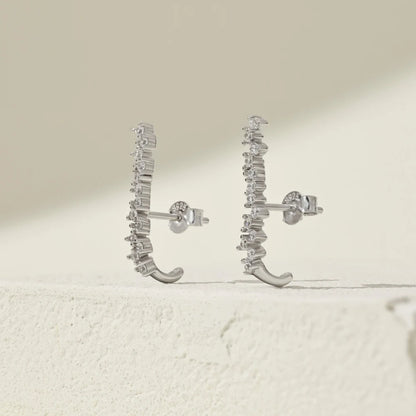 Wholesale Price 18K Gold Plated 925 Silver Bar Earring Iced Out Fine Jewelry Row Zircon Paved Long Stud Earrings Women