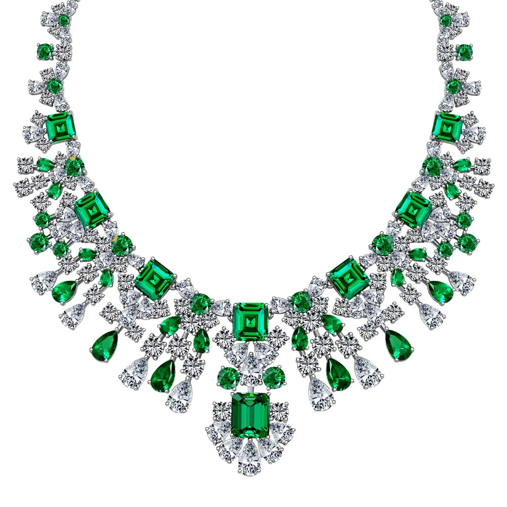 925 Sterling Silver Emerald CZ Tennis Necklace by KAKODIY
