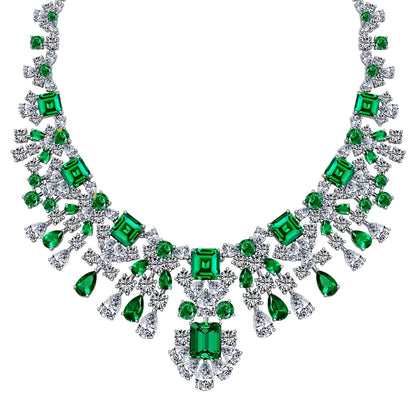 925 Sterling Silver Emerald CZ Tennis Necklace by KAKODIY