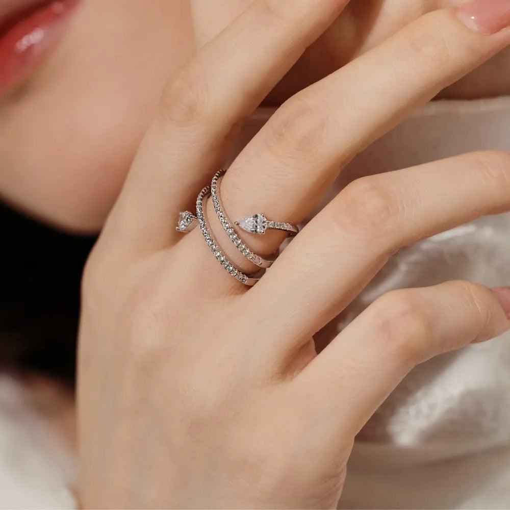 Magnificent Fine Jewellery Non Tarnish Rhodium Plated S925 Silver Multiple Layer Eternity Band 5A Zirconia Bridal Rings