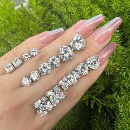Custom New Designer S925 Sterling Silver Jewelry Baguette Black Earring Round Cz Cubic Zirconia Stud Earrings for Women