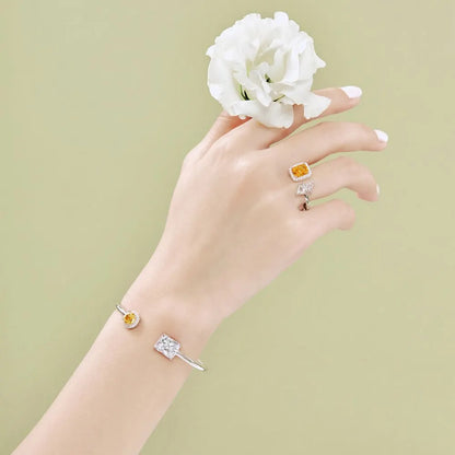 925 Sterling Silver Open Bracelet Square Circle Cuff  Jewellery Fine Jewelry Cubic Zirconia Bracelets Bangles for Women