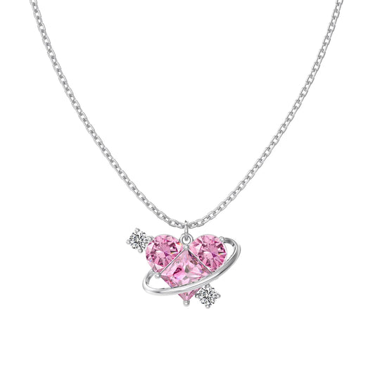 Fashion New Arrival S925 Silver Fade Free Link Chain 5A Cubic Zirconia Pink Diamond Heart Love Pendant Necklace Jewelry