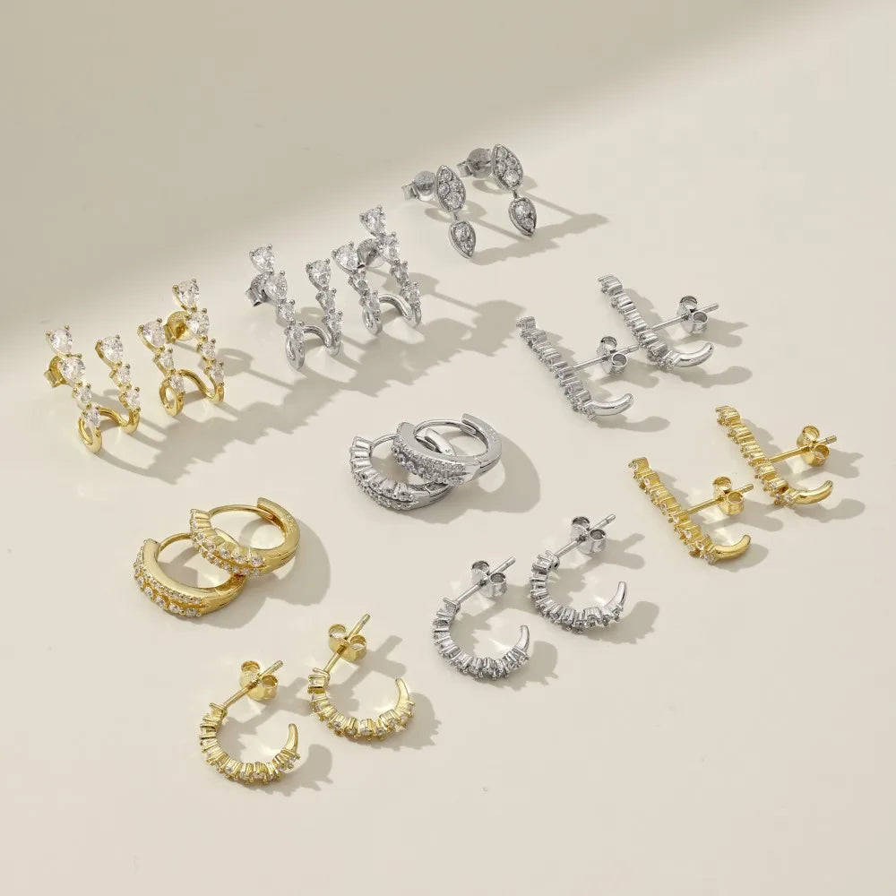 Wholesale Price 18K Gold Plated 925 Silver Bar Earring Iced Out Fine Jewelry Row Zircon Paved Long Stud Earrings Women