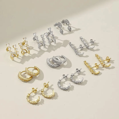 Wholesale Price 18K Gold Plated 925 Silver Bar Earring Iced Out Fine Jewelry Row Zircon Paved Long Stud Earrings Women