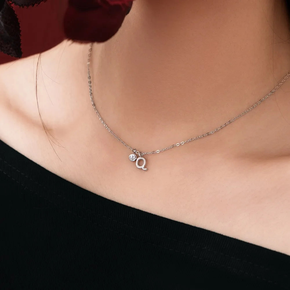925 Sterling Silver Q Initial CZ Necklace DY191890 product image 5