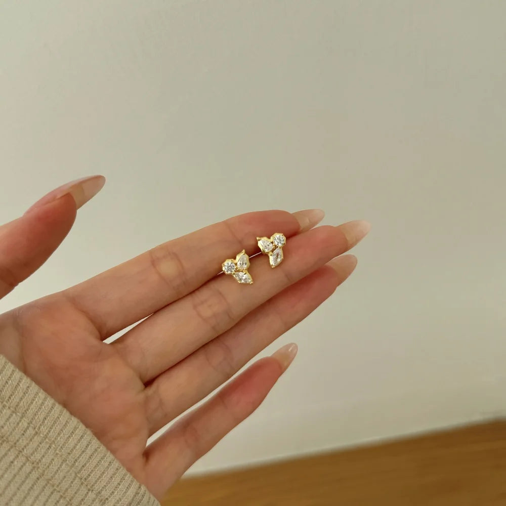 Dylam Trending Geometric Design Solid S925 Silver Rhodium 18K Gold Plated Triangle Marquise 5A CZ Zirconia Stud Earrings Jewelry