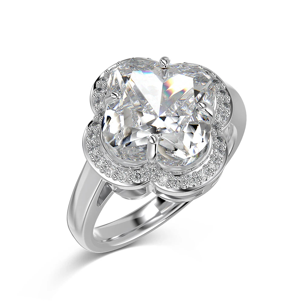 Charm Jewelry 925 Sterling Silver Rhodium Plated Eternity Band Blossom Flower Four-Leaf Clover Zirconia Women Rings
