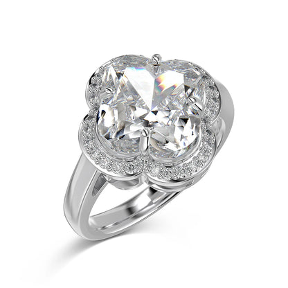 Charm Jewelry 925 Sterling Silver Rhodium Plated Eternity Band Blossom Flower Four-Leaf Clover Zirconia Women Rings