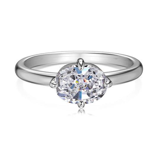 Fine Fashion Jewelry Women Daily Dress up Accessories Classic S925 Silver Oval Shape 5A Cubic Zirconia Bridal Promise Ring