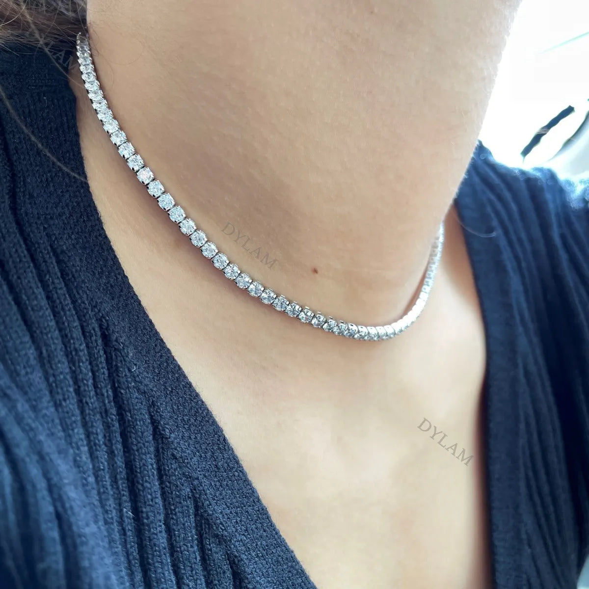 925 Sterling Silver CZ Tennis Necklace DY190148 product image 2