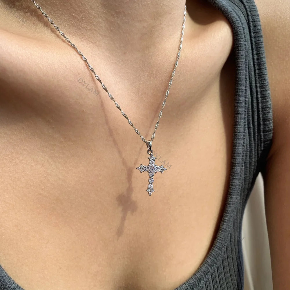 925 Silver Cross CZ Pendant Necklace DY190103 product image 3