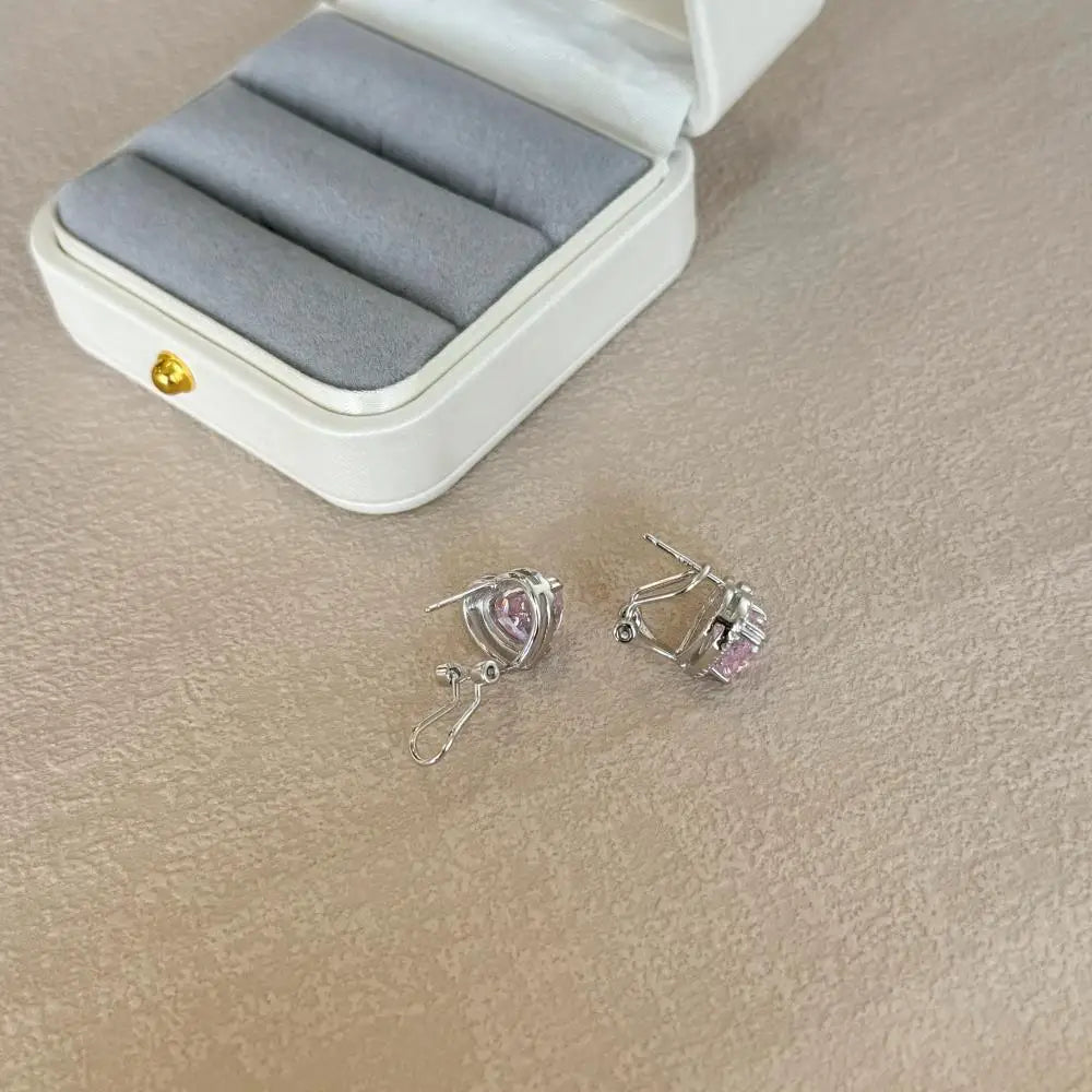KAKODIY Stock Luxury Jewelry Stud Earrings Sterling Silver 925 Sterling Silver Pink 8A Zircon Heart Stud Earrings - product image 2