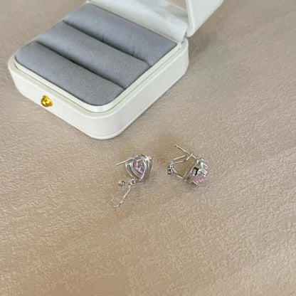 KAKODIY Stock Luxury Jewelry Stud Earrings Sterling Silver 925 Sterling Silver Pink 8A Zircon Heart Stud Earrings - product image 2