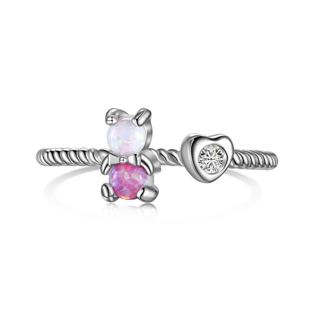 925 Sterling Silver Heart Opal Adjustable Ring product image 5