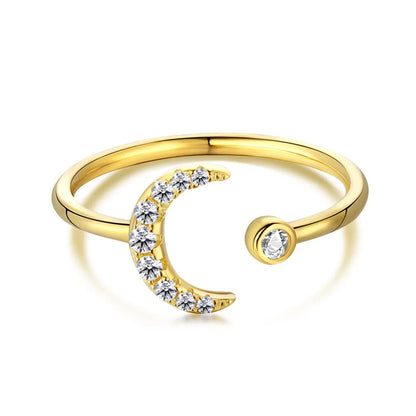 Jewelry Acoessories Luxury Delicate Trendy 5A CZ Stone Open Adjustable S925 Sterling Silver Women Moon Rings
