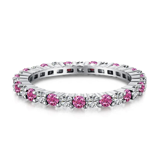 Dainty Classic Design S925 Silver Eternity Band Baguette Pink Green Blue 5A Cubic Zirconia Wedding Promise Bridal Rings