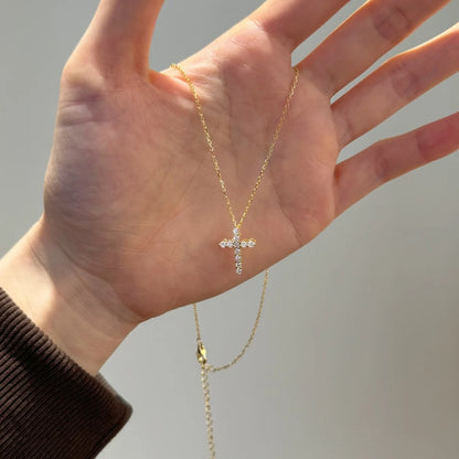 Classic Design Fine Fashion 925 Sterling Silver Link Chain Dazzle 5A Zirconia Stone Cross Pendant Necklace for Women