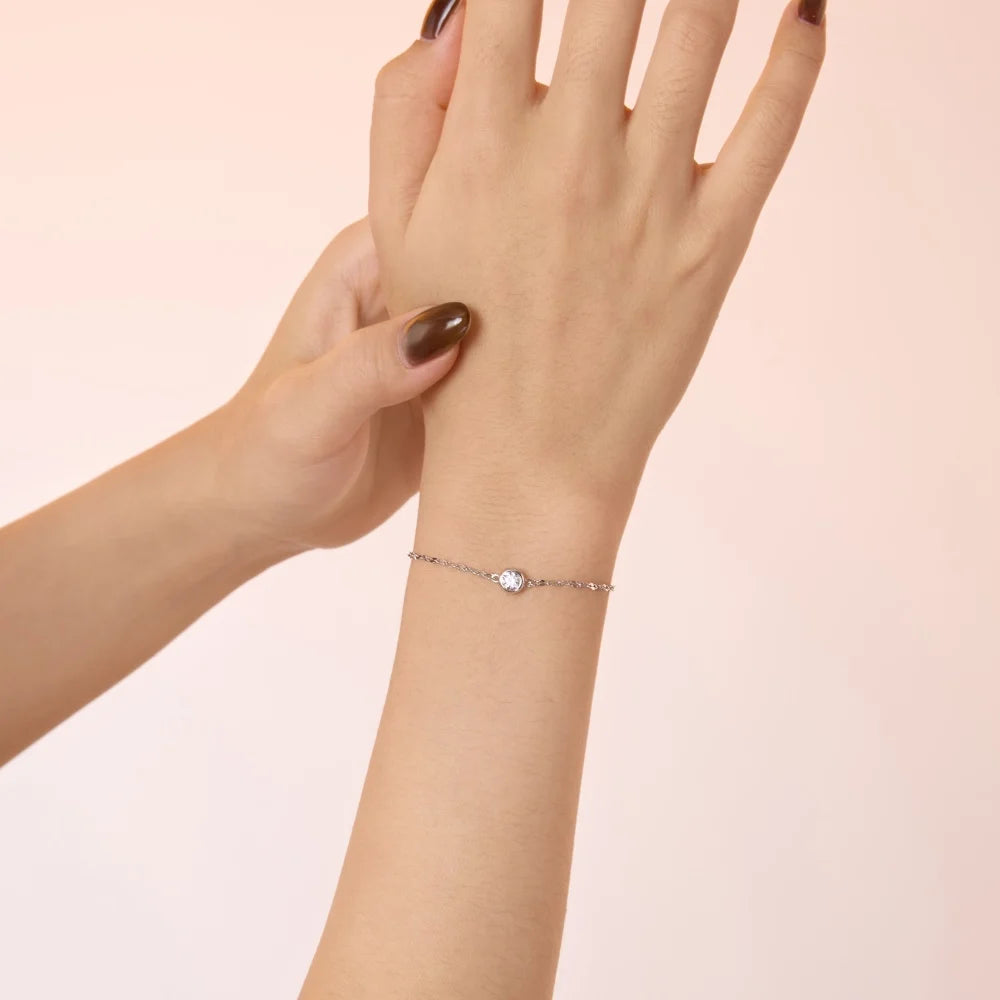 925 Sterling Silver 5A CZ Chain Bracelet DY150668 product image 3