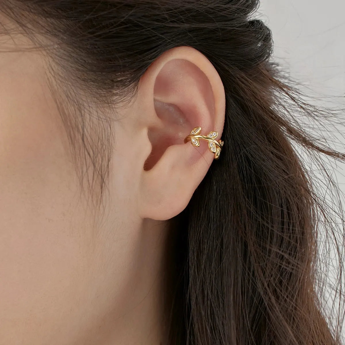 925 Sterling Silver Fine Jewelry Cute Leaf Shape Ear Cuff Earring Small Cz Diamond 18K Gold Plated Clip on Earrings Women