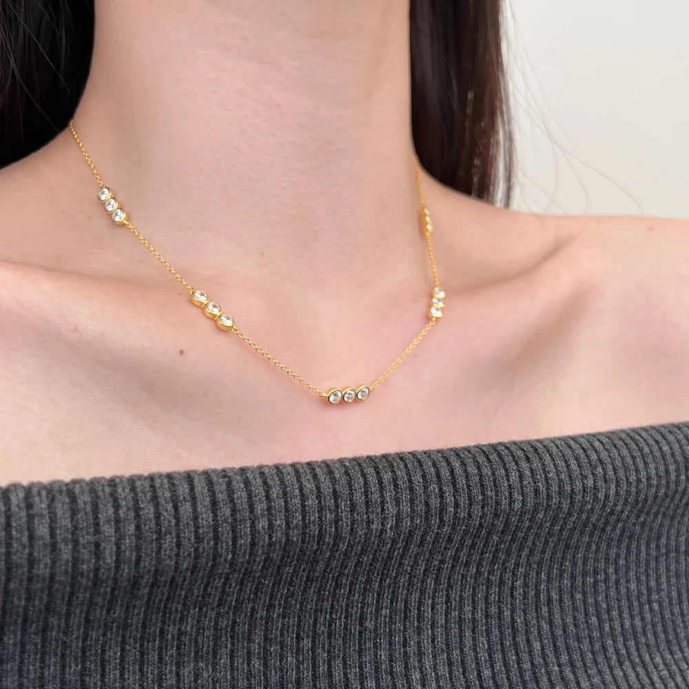 Simplicity Design Delicate Jewelry S925 Silver Link Chain Multiple Circle 5A Cubic Zirconia Stone Women Necklaces