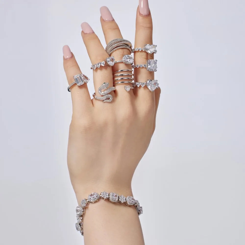 Personalized Design Fine Fashion Jewelry 925 Sterling Silver 5A Cubic Zirconia Snake Shape Women Daily Wear Rings