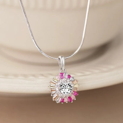 Classic Design 925 Sterling Silver Woman Pendant Necklace Sense Colorful Zirconia Design Chain Fine Jewelry Wholesale