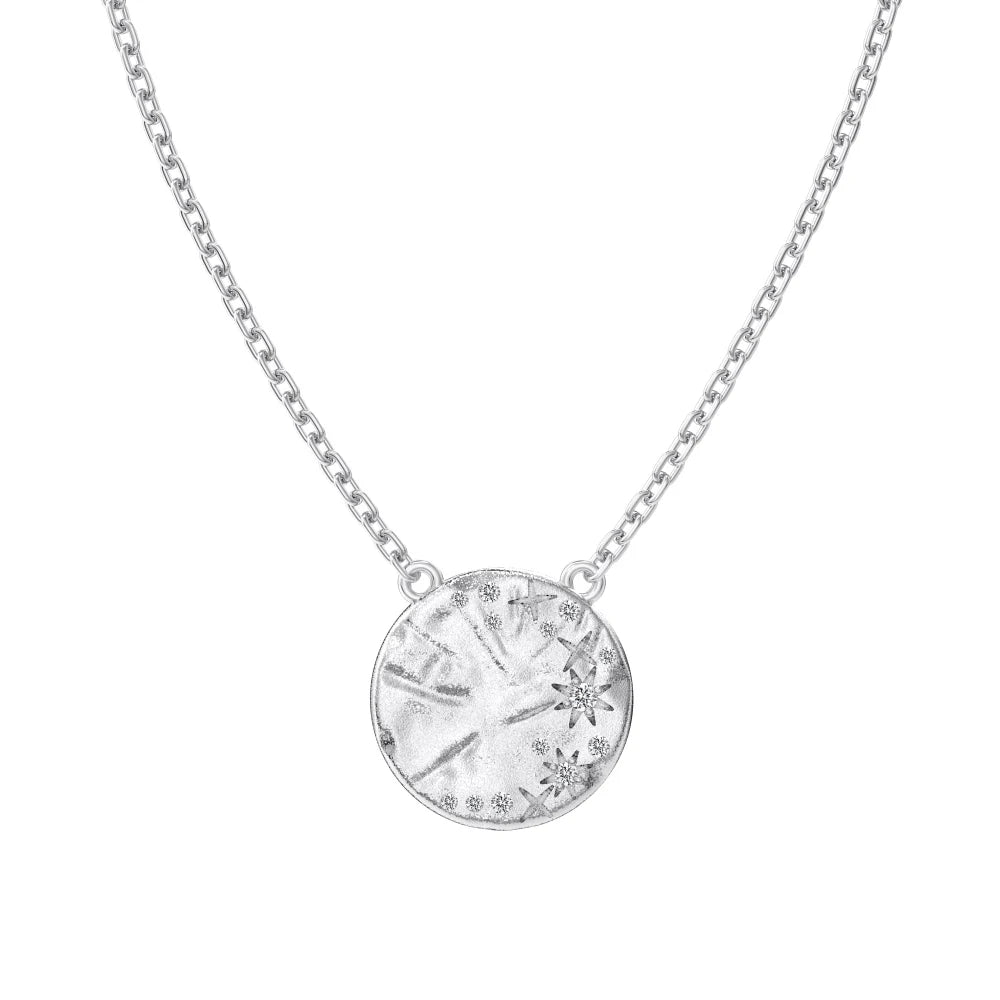 Captivating Design Jewelry 925 Sterling Silver AAAAA Grade Zirconia Frosted Surface Circle Disc Pendant Necklace
