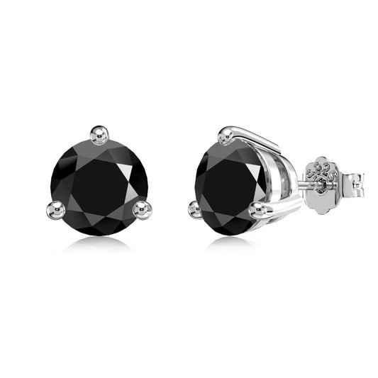 Custom New Designer S925 Sterling Silver Jewelry Baguette Black Earring Round Cz Cubic Zirconia Stud Earrings for Women
