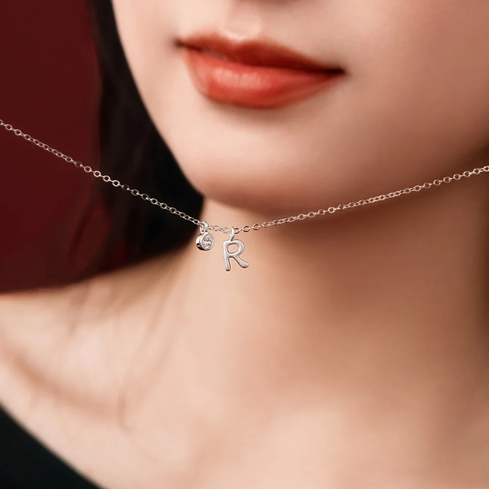 925 Sterling Silver R Initial 5A CZ Necklace product image 5