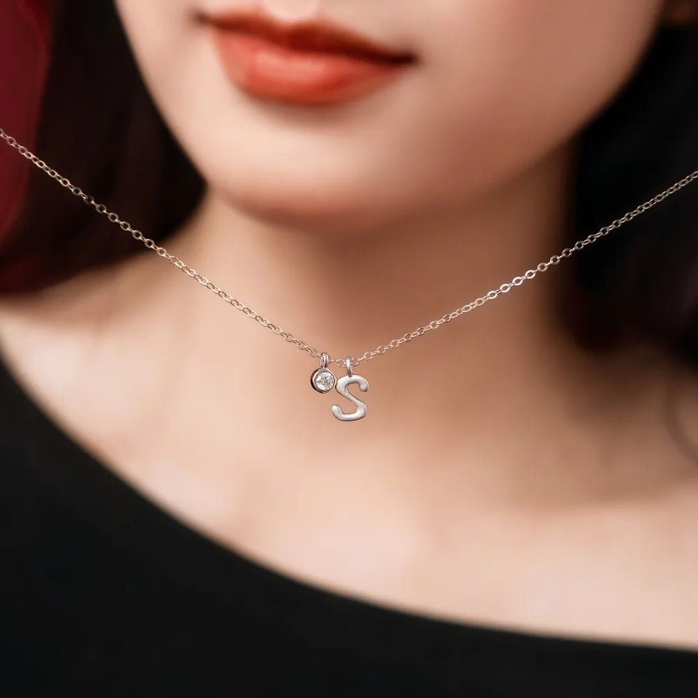 925 Sterling Silver S Initial 5A CZ Necklace product image 3