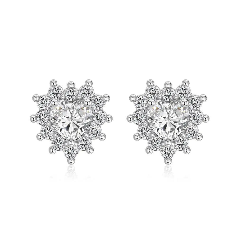 KAKODIY Full Surround Zircon Earrings Accessories Fashion 925 Sterling Silver Heart Stud Earrings