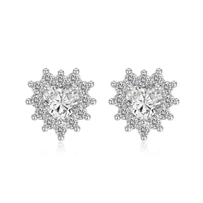 KAKODIY Full Surround Zircon Earrings Accessories Fashion 925 Sterling Silver Heart Stud Earrings