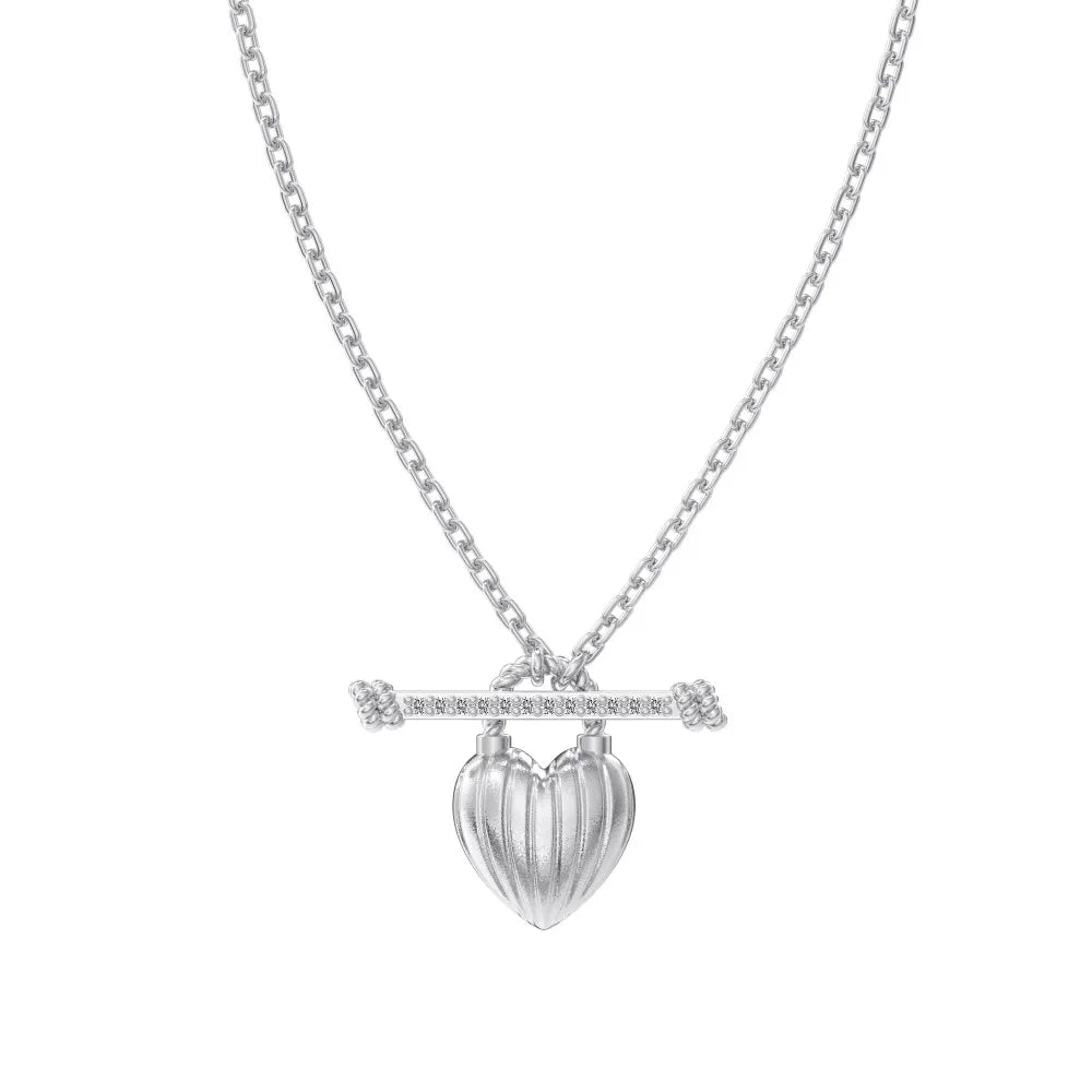 Glamorous Charm Jewelry Hypoallergenic S925 Silver Link Chain Frosted Surface OT Knot Heart Shape Pendant Necklaces
