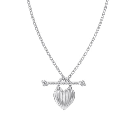 Glamorous Charm Jewelry Hypoallergenic S925 Silver Link Chain Frosted Surface OT Knot Heart Shape Pendant Necklaces