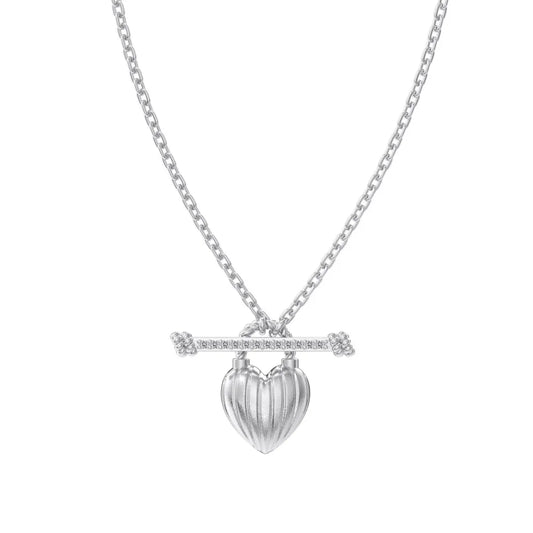 Glamorous Charm Jewelry Hypoallergenic S925 Silver Link Chain Frosted Surface OT Knot Heart Shape Pendant Necklaces