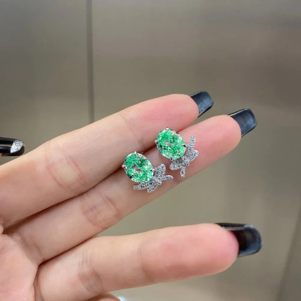 KAKODIY Boutique Jewelry 925 Sterling Silver Earrings Oval Cube Zirconia Green Emerald Earrings Custom Female Direct Earrings - product image 4