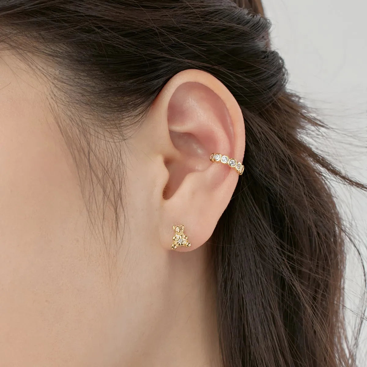 KAKODIY Cute Style Pearl 18K Gold Plated Teddy 925 Sterling Silver Earrings Zircon Cube Zircon Bear Stud Women's Earrings - product image 2