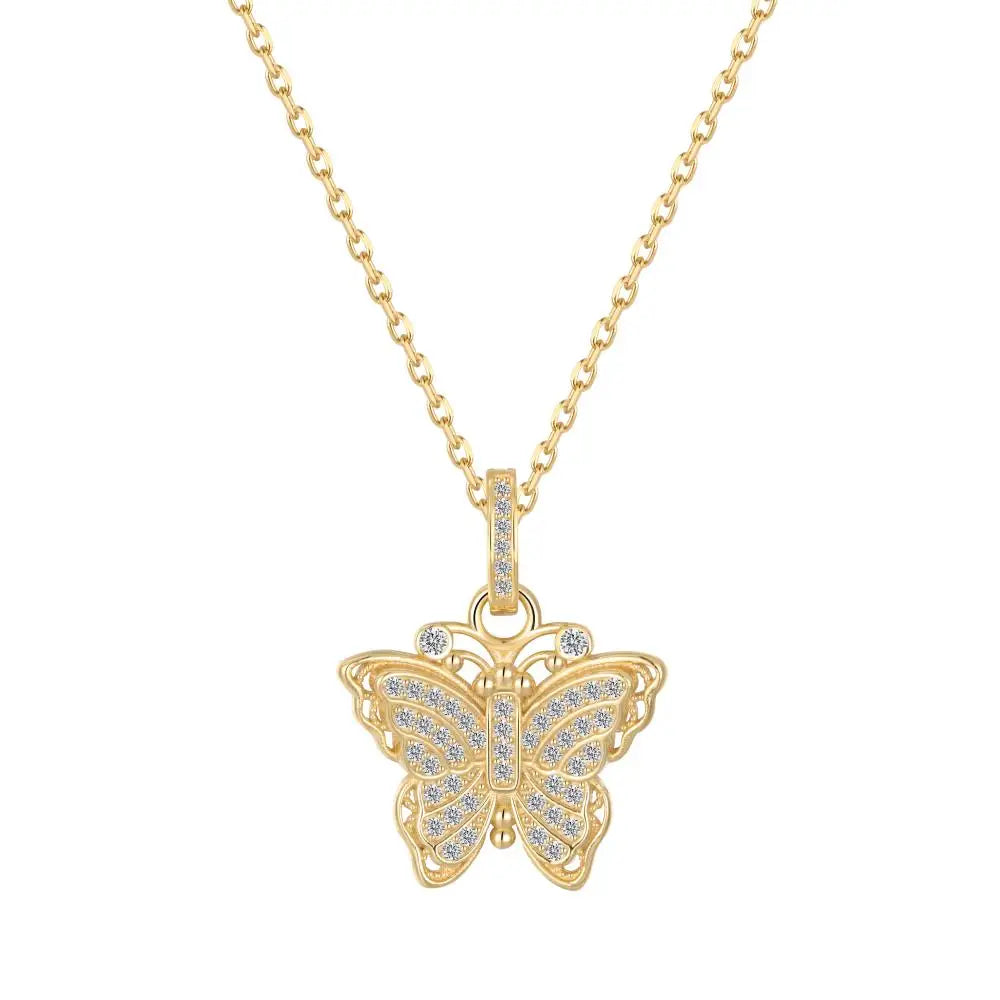 22K Gold Plated  Cz Cubic Zirconia Butterfly Pendant Necklaces Jewelry Women