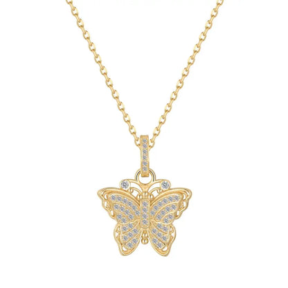 22K Gold Plated  Cz Cubic Zirconia Butterfly Pendant Necklaces Jewelry Women